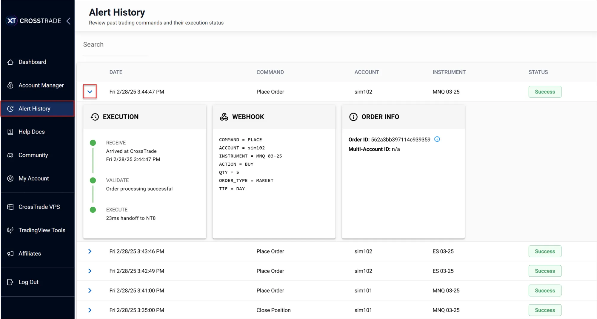 crosstrade-alert-history-page-showing-past-order-execution