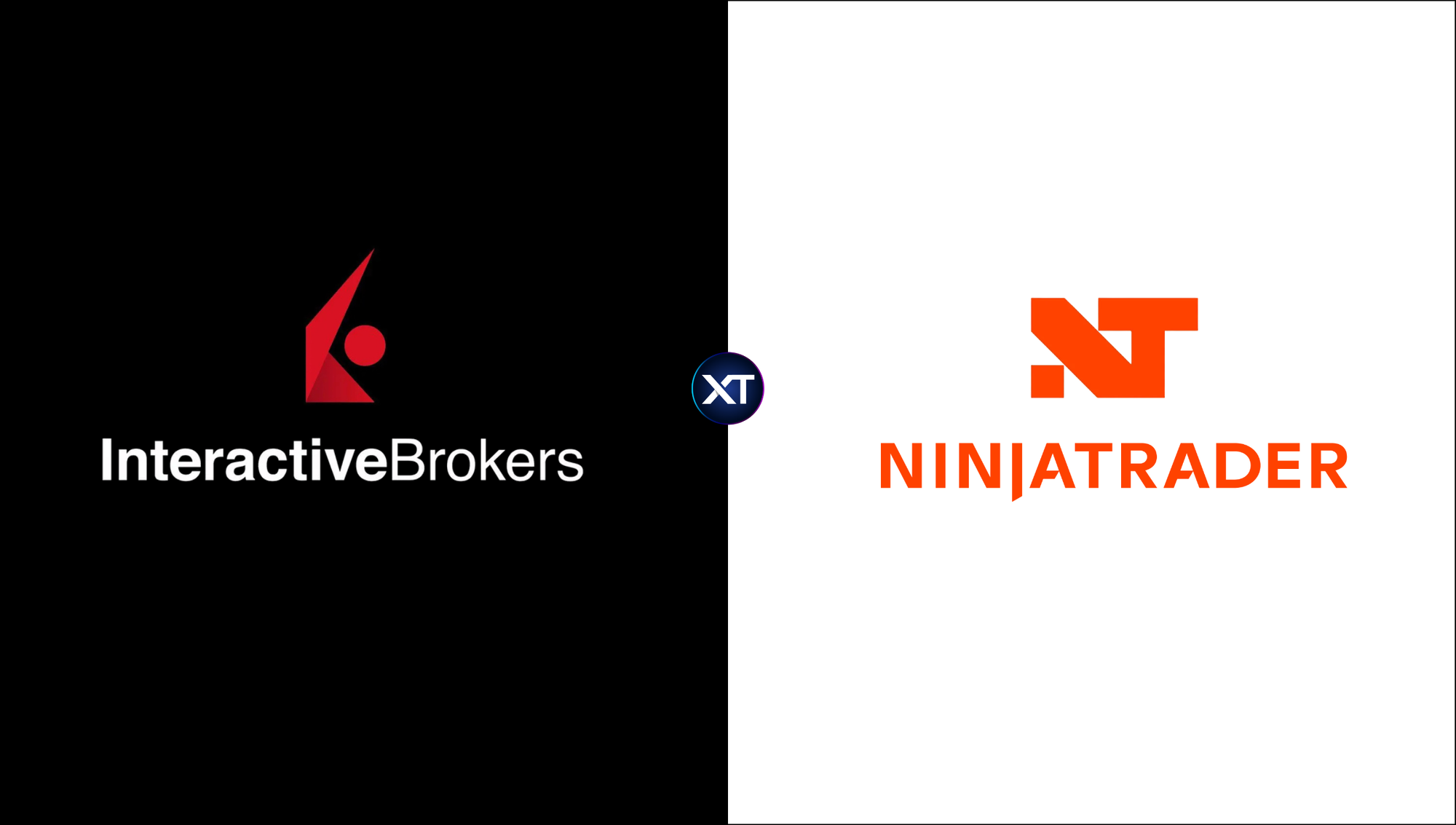 interactive-brokers logo next to the ninjatrader logo with crosstrades XT logo in between