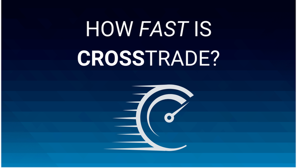 Speedometer graphic with text 'How fast is CrossTrade?' on a blue gradient background.