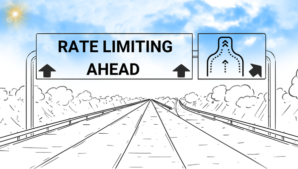 Highway sign reading 'Rate Limiting Ahead' symbolizing self rate limiting feature.