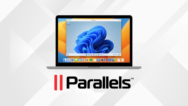 An Apple Mac laptop running a Windows 11 virtual machine using Parallels