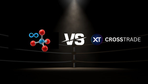 apex trade copier logo vs. crosstrade logo on black background