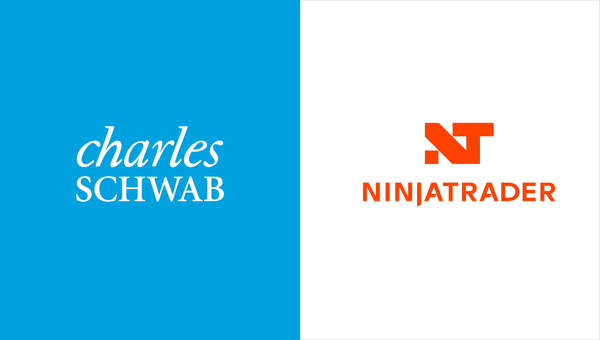 charles schwab logo in blue next to ninjatrader logo in orange